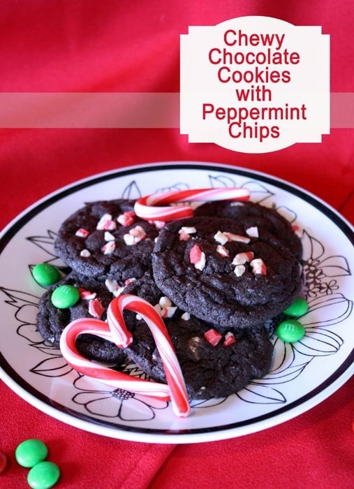 Chewy Chocolate #Cookies with peppermint chips