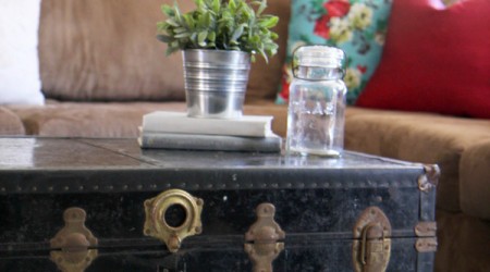How to paint a rug + chest turned coffee table! 