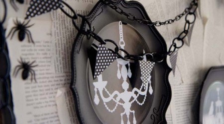 DIY Halloween display on iheartnaptime.net made from a foam board, book pages and plates from Target. Love this!
