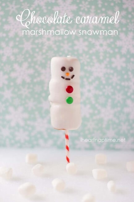 Chocolate caramel marshmallow snowmen on iheartnaptime.net ...so cute and delicious! #Christmas