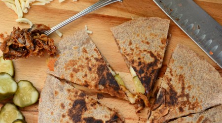BBQ pork quesadillas with words