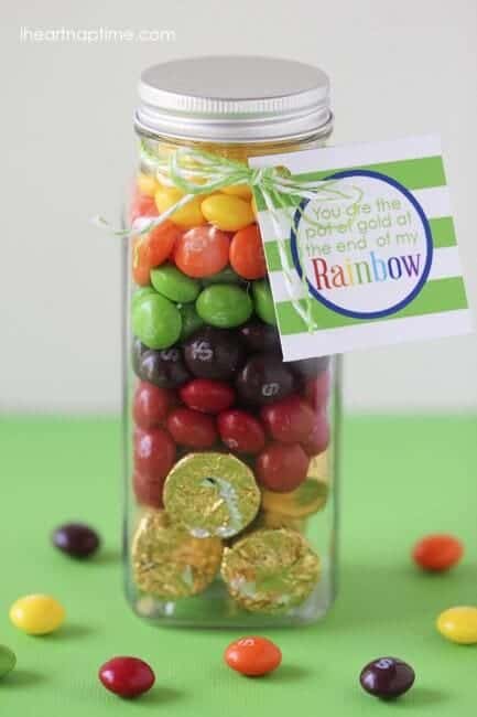 Skittles rainbow pot of gold gift idea on I Heart Nap Time