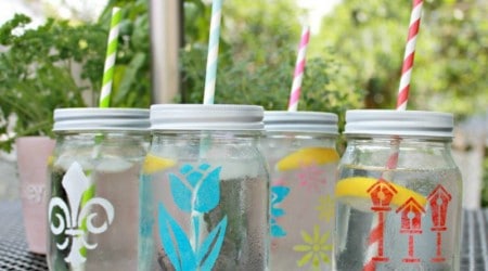Stenciled Mason Jar Tumblers {Hello Summer}