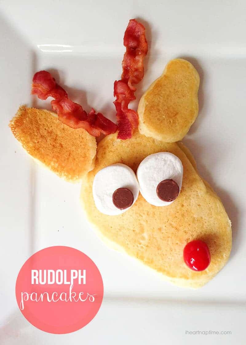 If you are looking for a little Christmas morning inspiration? These fantastic pancakes will make getting breakfast into the kids a breeze! || Rudolph pancakes via I Heart Naptime || Christmas Breakfast: 10 Pancakes Kids Will Love! || Letters from Santa Holiday Blog