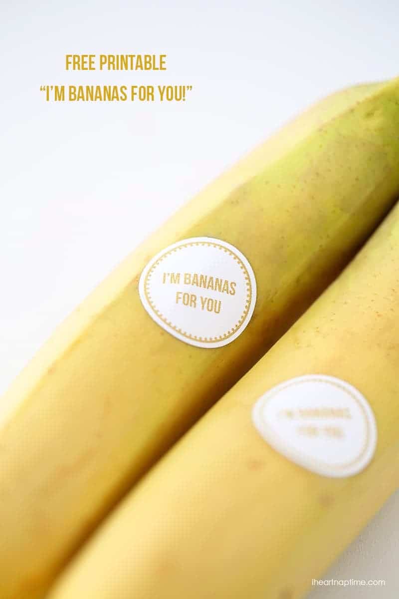 I'm bananas for you free printable - very cute, healthy, and affordable alternative to candy for Valentine's Day!
