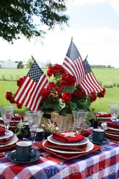 American Flag Flower Basket + 50 Festive Memorial Day BBQ Ideas...creative ways to kick-off summer and celebrate our freedom while remembering our fallen heroes!