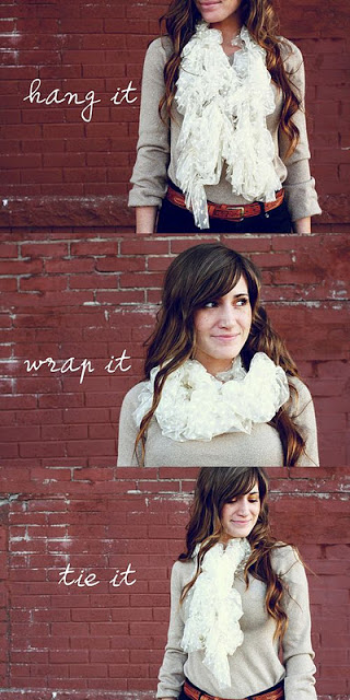 Beautiful scarves...most importantly beautiful scarves with detailed instructions on how to make them :-) 15 different tutorials showing you how to make a scarf on iheartnaptime.com ...so cute!