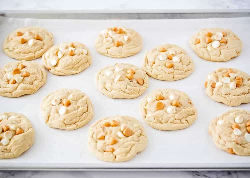 Butterscotch cookies on a baking sheet.