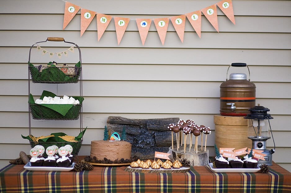 camping birthday party table 