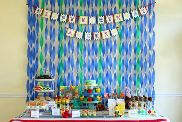 sesame street decorated birthday party table 