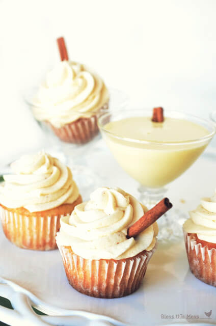 frosted eggnog cupcakes with cinnamon sticks 