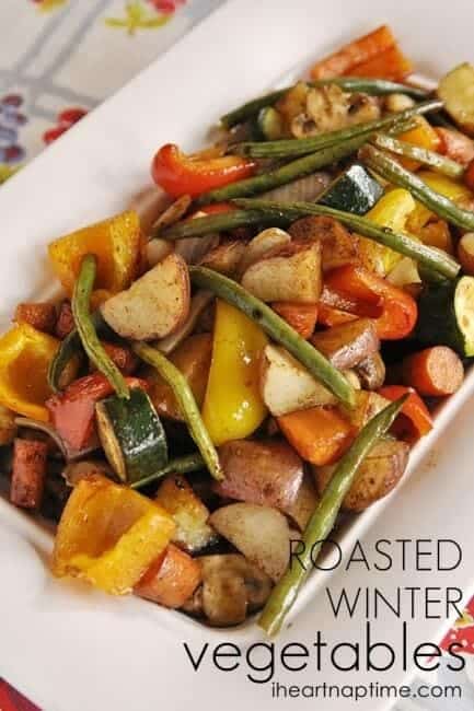 Oven Roasted Vegetables - Delicious baked vegetables coated in olive oil, balsamic vinegar and our favorite spices. Roasted to perfection and full of flavor. This roasted vegetables recipe is always on repeat! roasted winter vegetables