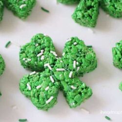 a green rice krispie treat in the shape of a clover