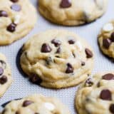 chocolate chip pudding cookies on a silpat mat
