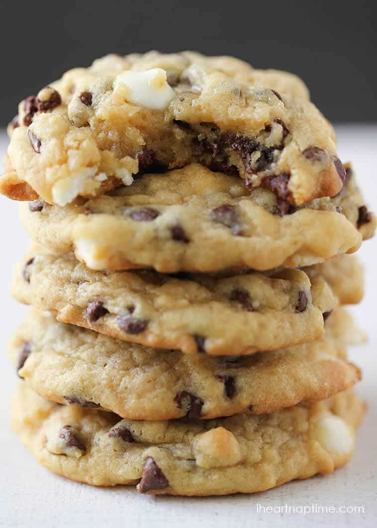 Stack of chocolate chip pudding cookies.