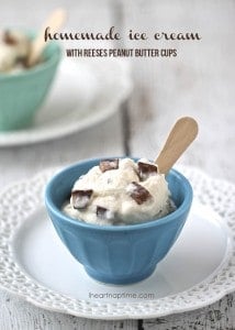 Homemade Vanilla Ice Cream with Reese's - A simple and delicious homemade ice cream recipe that's made with NO eggs! Perfect for adding your favorite toppings. This homemade vanilla ice cream recipe will quickly become a family favorite! homemade reese's peanut butter ice cream...simply the best recipe!