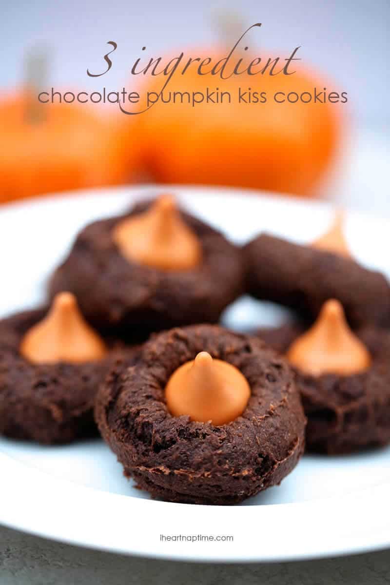 3 ingredient chocolate pumpkin kiss cookies recipe ...so easy and yummy! 