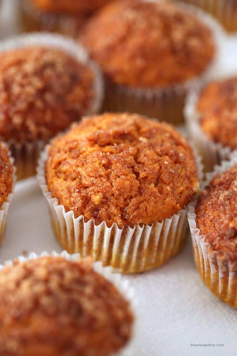 close up of a pumpkin snickerdoodle muffin 