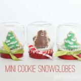mini cookie snow globes sitting on counter