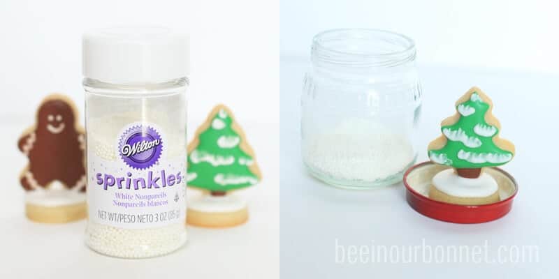 assembling sugar cookie snow globes 