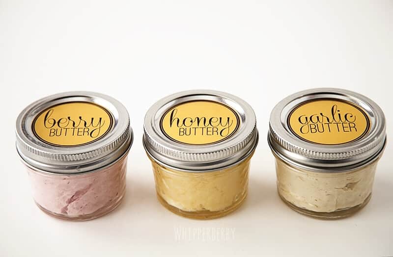 Flavored butter in mini mason jars with a label.