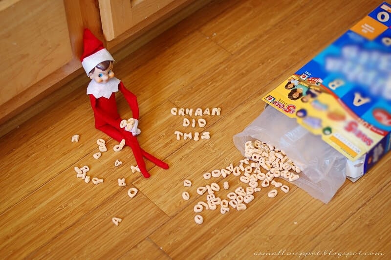 Elf spilled cereal on floor.