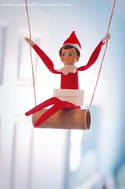 Top 50 of the BEST Elf on the Shelf ideas - So many fun ideas to do with your Elf leading up to Christmas! Your family will love these list amazing list of elf ideas! Elf swinging on toilet paper