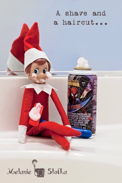 Elf using shaving cream.