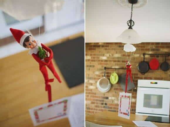 Top 50 of the BEST Elf on the Shelf ideas - So many fun ideas to do with your Elf leading up to Christmas! Your family will love these list amazing list of elf ideas! Elf swinging from a parachute