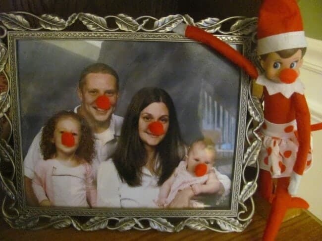 Top 50 of the BEST Elf on the Shelf ideas - So many fun ideas to do with your Elf leading up to Christmas! Your family will love these list amazing list of elf ideas! Red noses on elf and family