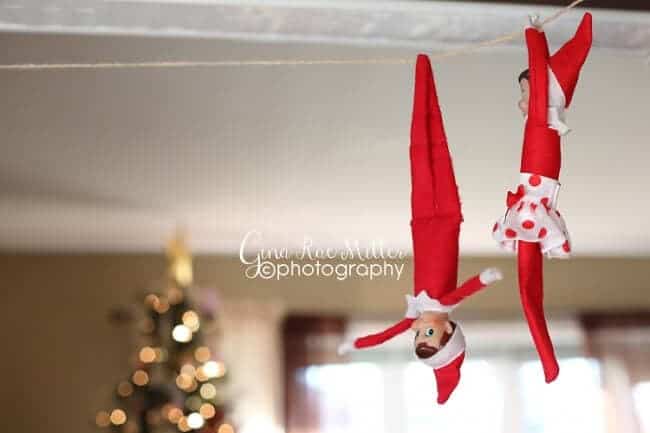 Elves zip lining on a string. 