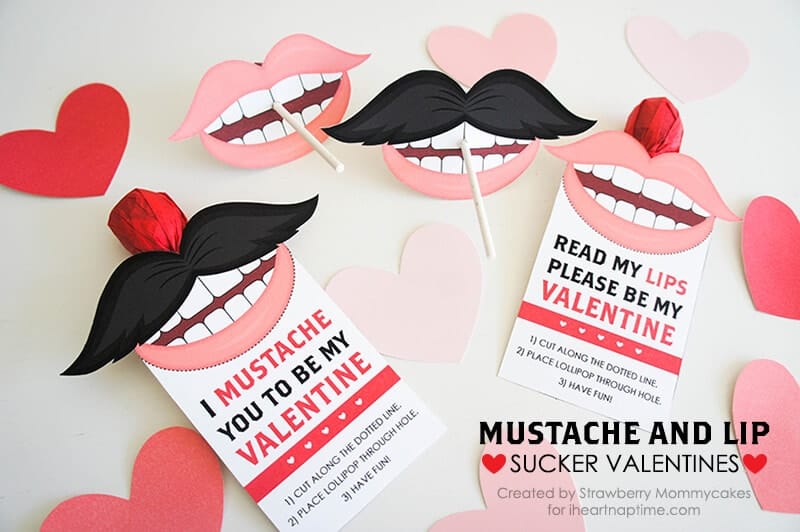 Free printable Valentines ... mustache and lip suckers!