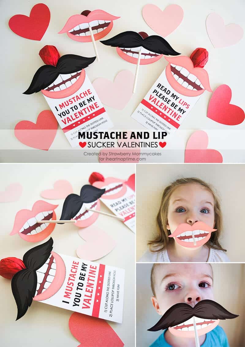 Free printable Valentines ... mustache and lip suckers!