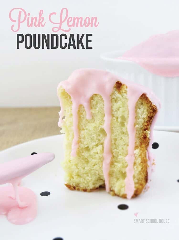 pink lemon pound cake on plate
