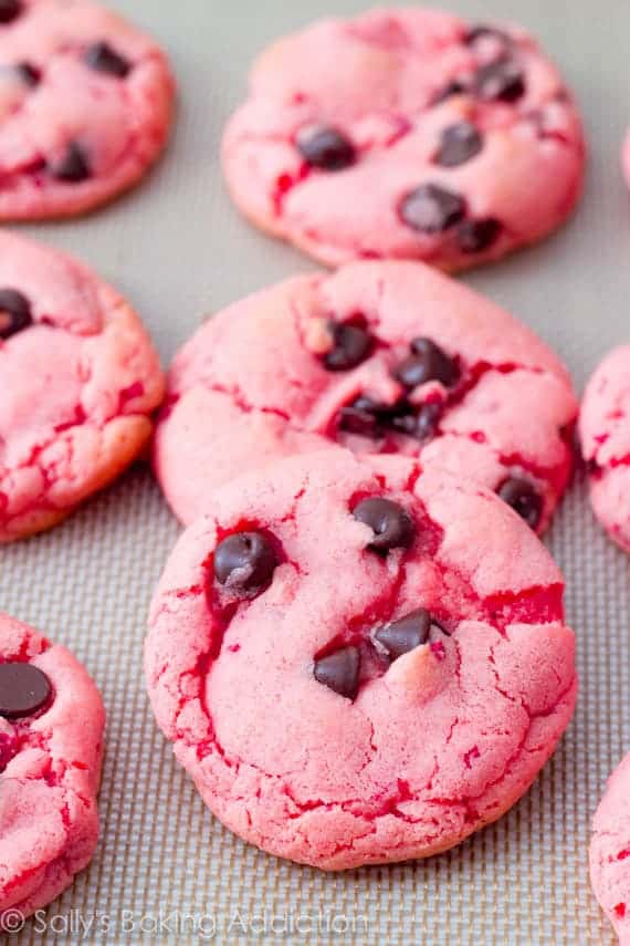 strawberry chocolate chip cookies on table