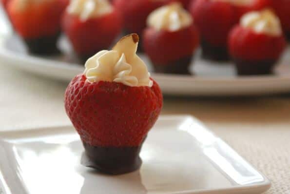 chocolate strawberries with filling on plate