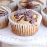 a close up of a banana nutella muffin