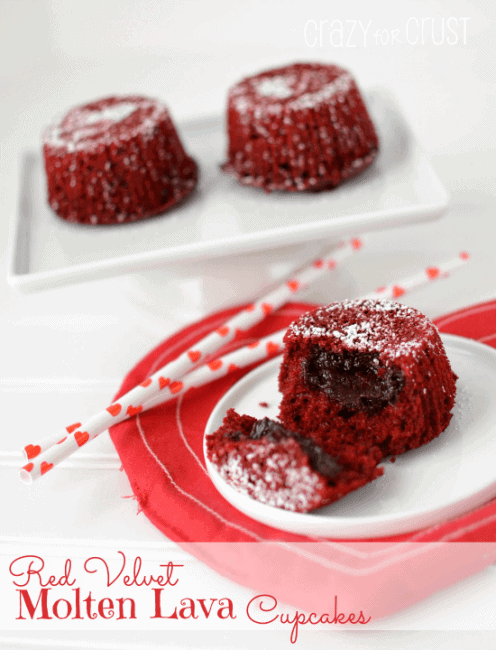 mini red velvet molten lava cake on plate