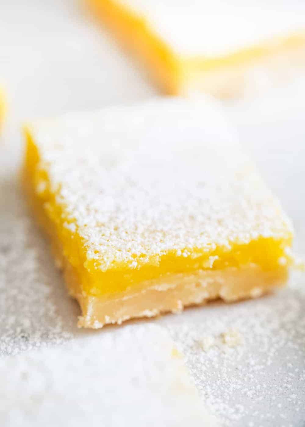 Close up of a lemon bar.