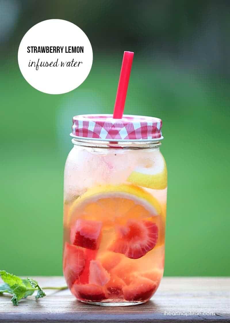 Strawberry lemon infused water on iheartnaptime.com + an easy recipe for making a variety of delicious fruit infused waters!