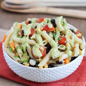 Southwestern Pasta Salad - healthy pasta salad full of veggies with a delicious creamy avocado dressing.