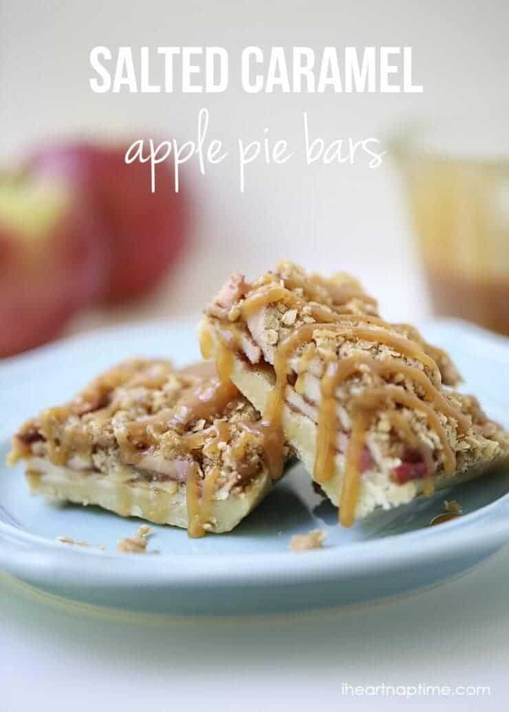 Salted Caramel Apple Pie Bars - Sugared crust, cinnamon apples topped with the perfect crumble and salted caramel. This easy apple dessert is the definition of fall and is absolutely delicious. Definitely add this apple pie bars recipe to your baking list this season! Caramel apple pie bars recipe