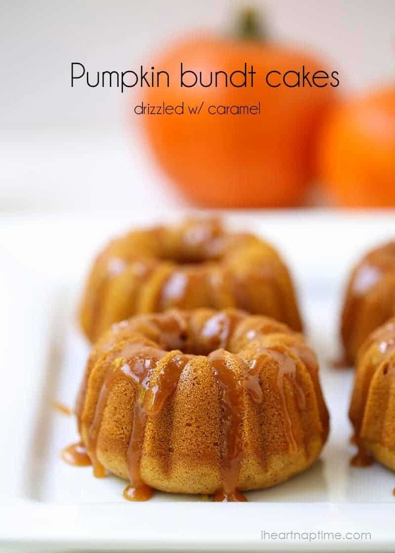 Pumpkin bundt cakes with caramel sauce - I Heart Nap Time