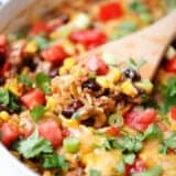 One pot burrito bowls recipe- easy and delicious one pot meal! This dinner recipe is made in one pot in 30 minutes ...making clean up a breeze. Perfect for busy week nights!