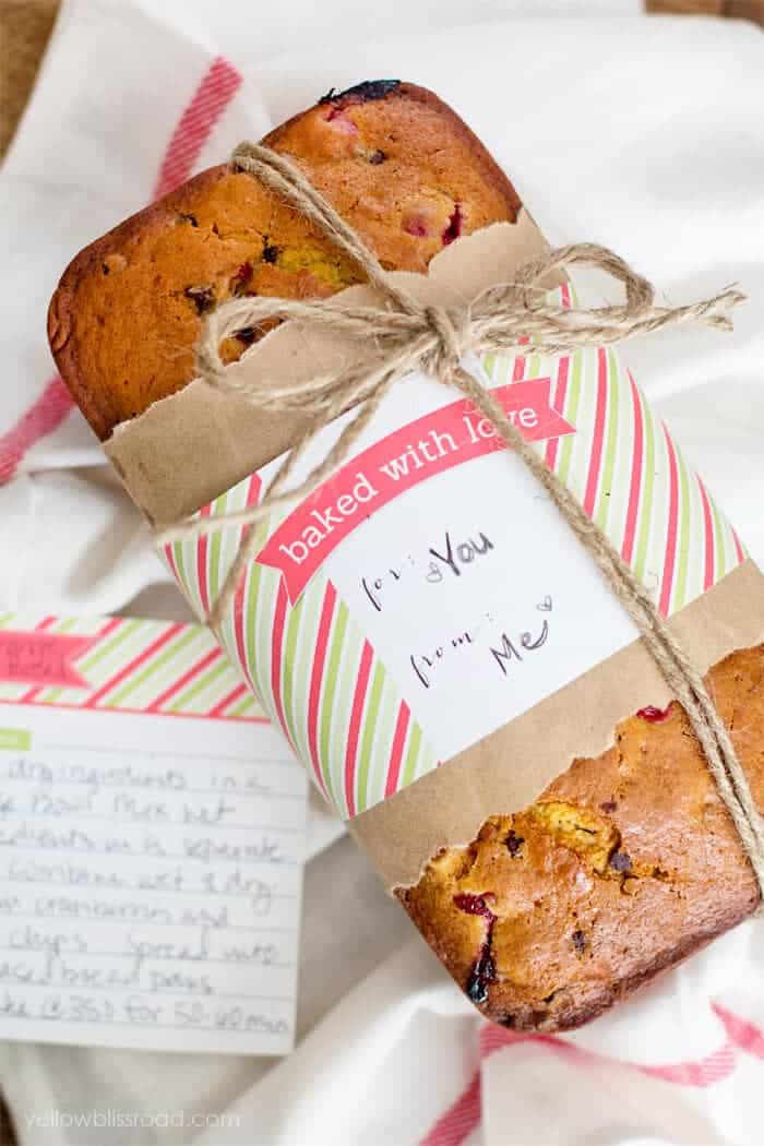 Cranberry bread with gift tag