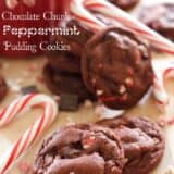 chocolate peppermint cookies on wood table