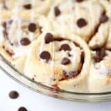 chocolate chip cinnamon rolls in pan