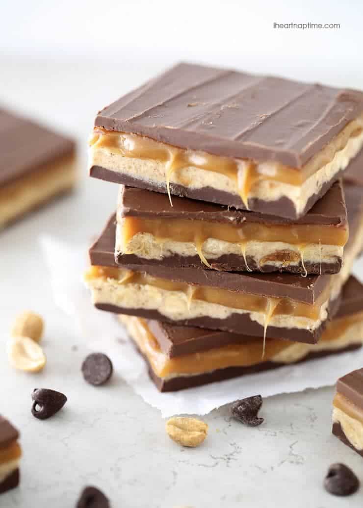 homemade snickers stacked