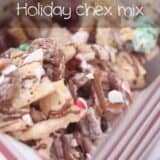 close up of holiday chex mix
