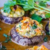 close up of an asian stuffed mushroom